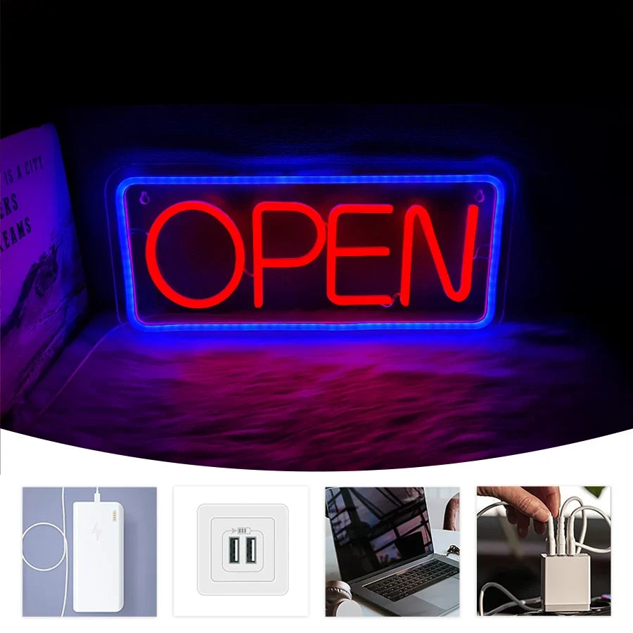 Open Neon Sign, Large Business Lamp Powered By Usb, Used For Decor At The Entrance Of Coffee Shop, Bar, Restaurant And Salon.