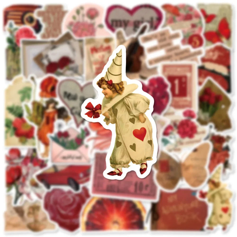 10/30/50pcs Ins Vintage Red Cartoon Stickers Retro Graffiti Decals Skateboard Fridge Laptop Phone Waterproof Sticker Kids Toys