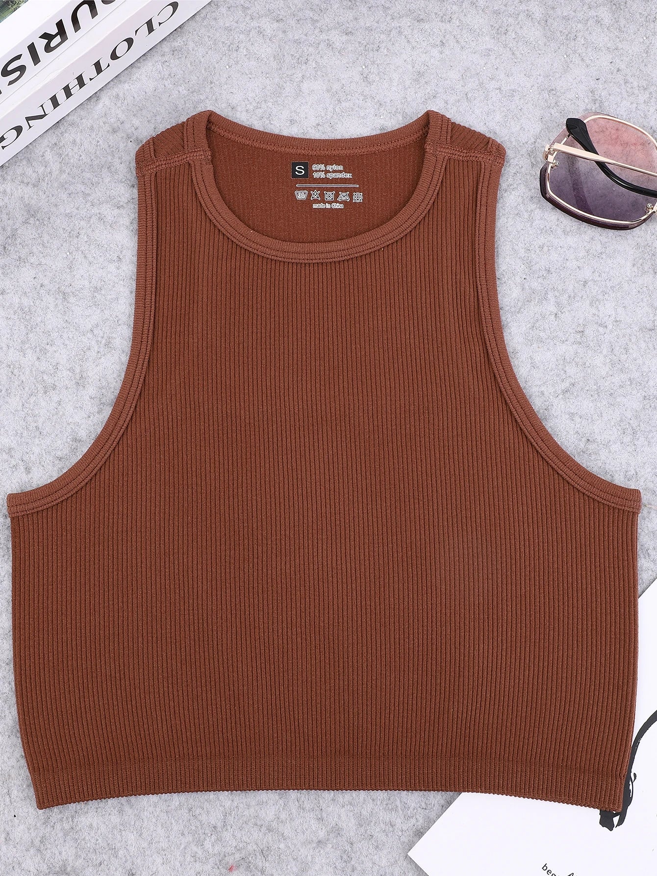 Seamless knitted high-elastic belly-baring yoga vest sleeveless casual sexy ribbed vest nylon quick-drying running fitness sport