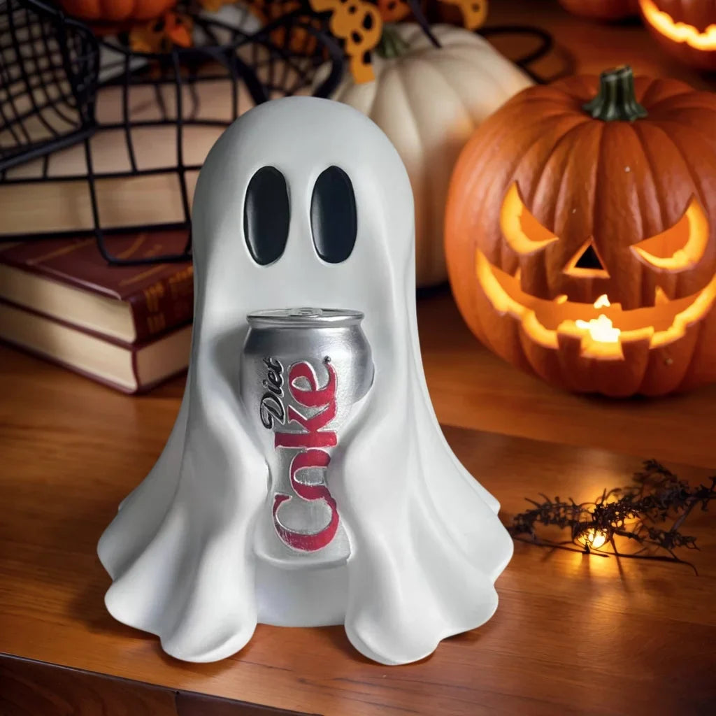 1 Piece of Halloween Cute Ghost Holding Coke Statue Ornament, Funny and Cute Shape, Home Desktop Holiday Atmosphere Decoration Good Item