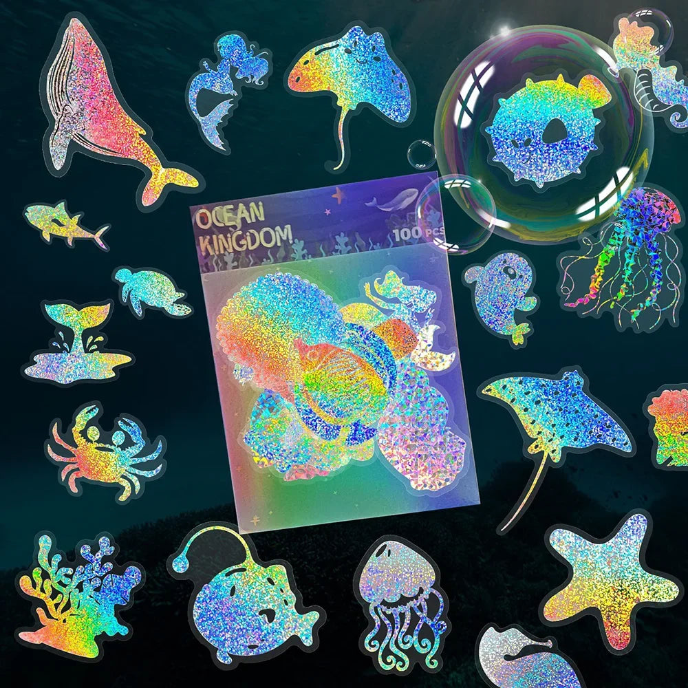100pcs Cute Cartoon Anime Laser Holographic Stickers Aesthetic Butterfly Decal Scrapbook Laptop Phone Car Funny Sticker for Girl