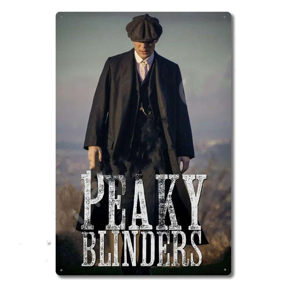 P-Peakys B-Blinders Whiskey Metal Sign - Retro Tin Plaque with Iconic Flat Cap & Whiskey Bottle Art, Eye-Catching Wall Decor