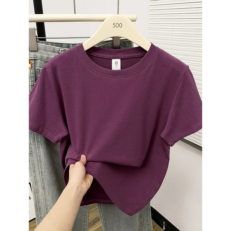 2026 Summer New High Quality Casual T Shirt Sexy Short Sleeved Sleeves Fashion Trend Solid Women Clothing Y2k Tops
