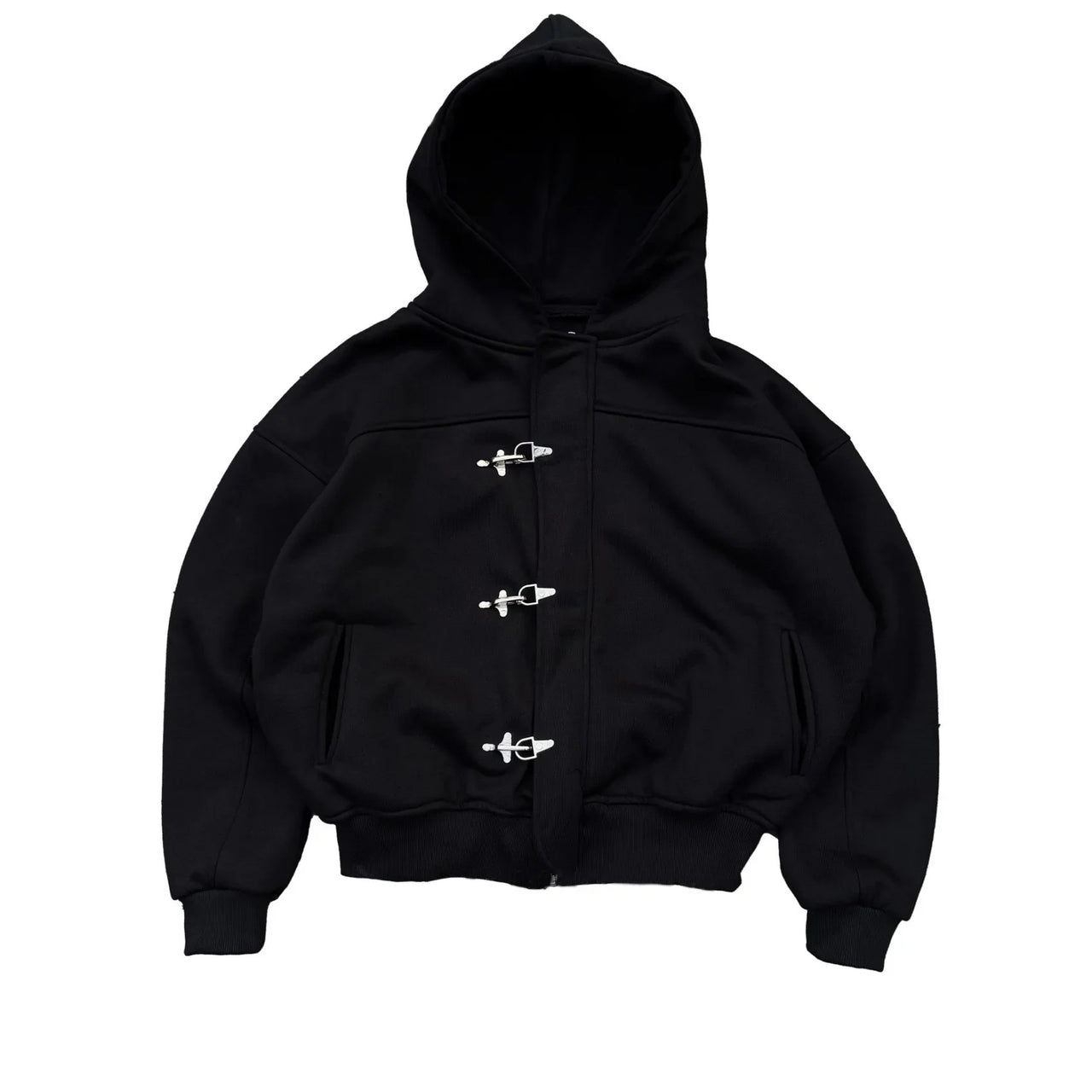 Fashionable American retro y2k design sense high street personality button solid color hoodie long sleeve pullover hoodie jacket