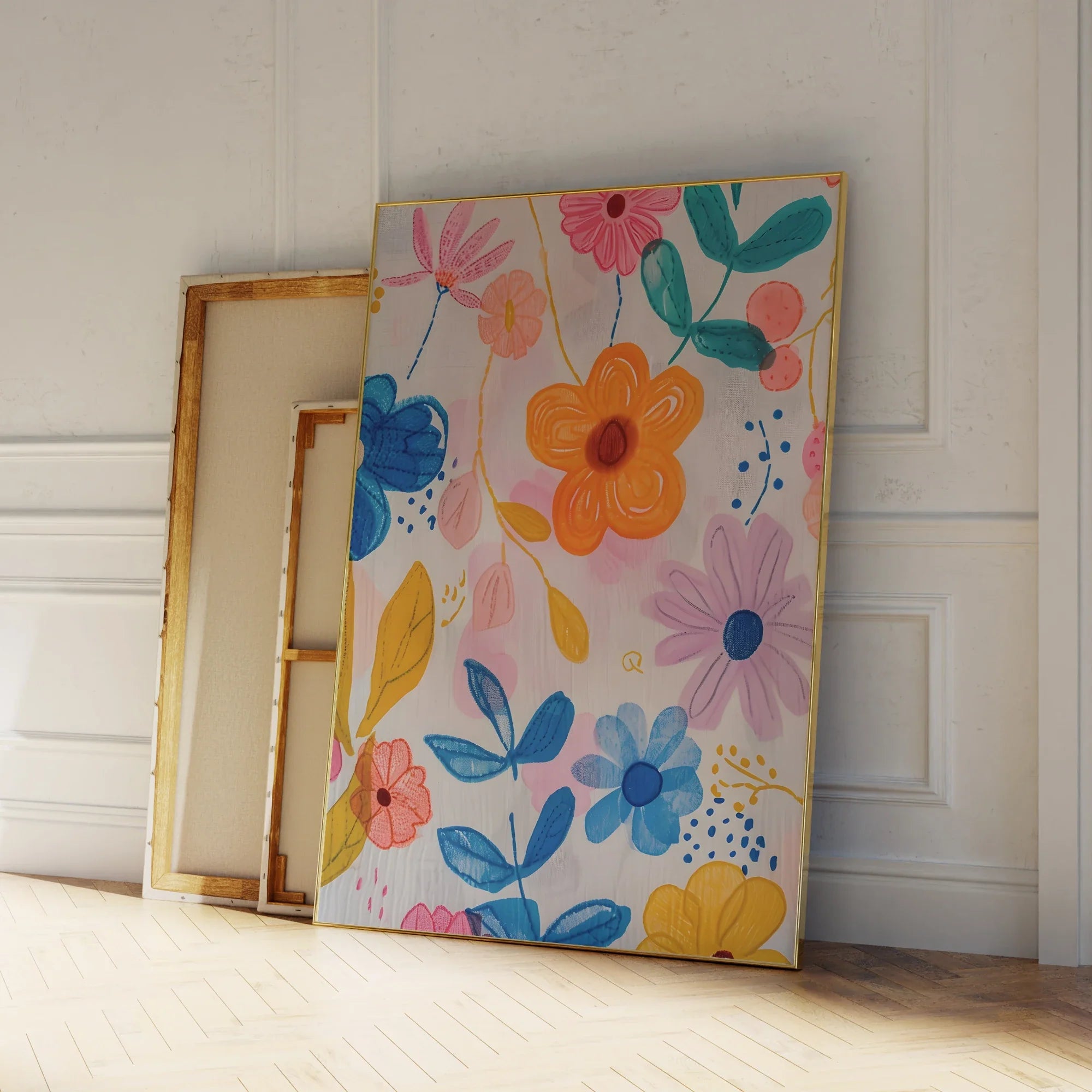 Modern Pink Blue And Yellow Flowers Intertwined Wall Art Prints Canvas Painting Poster Picture For Living Room Home Decor