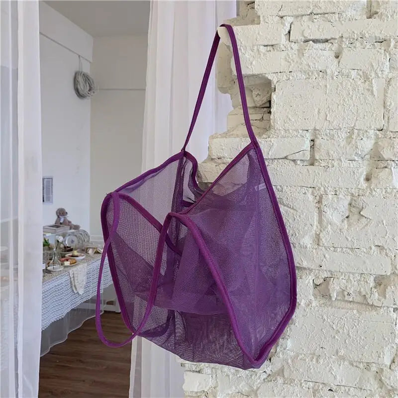 Fashion Mesh Hollow Out Handbag Design Beach Travel Package For Women Shoulder Bag Large Capacity Female Summer Shopping Totes