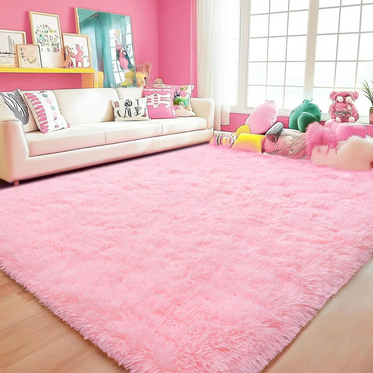 VIKAMA Minimalist Shaggy Living Room Rug, Soft and Fluffy Area Rug, Bedroom Dormitory Children's Room Carpet, Home Decor