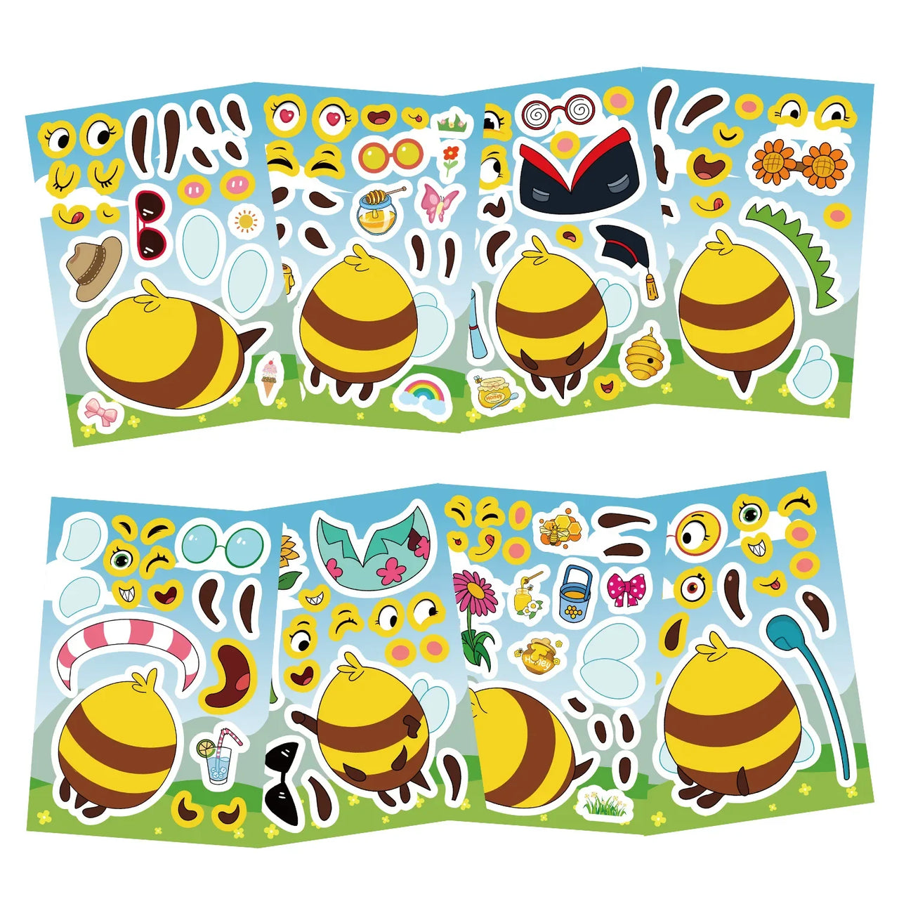 8/16/24PCS Toy Puzzle Stickers Cartoon Bee Expressions Make a Face Stickers DIY Handicrafts Waterproof Stickers