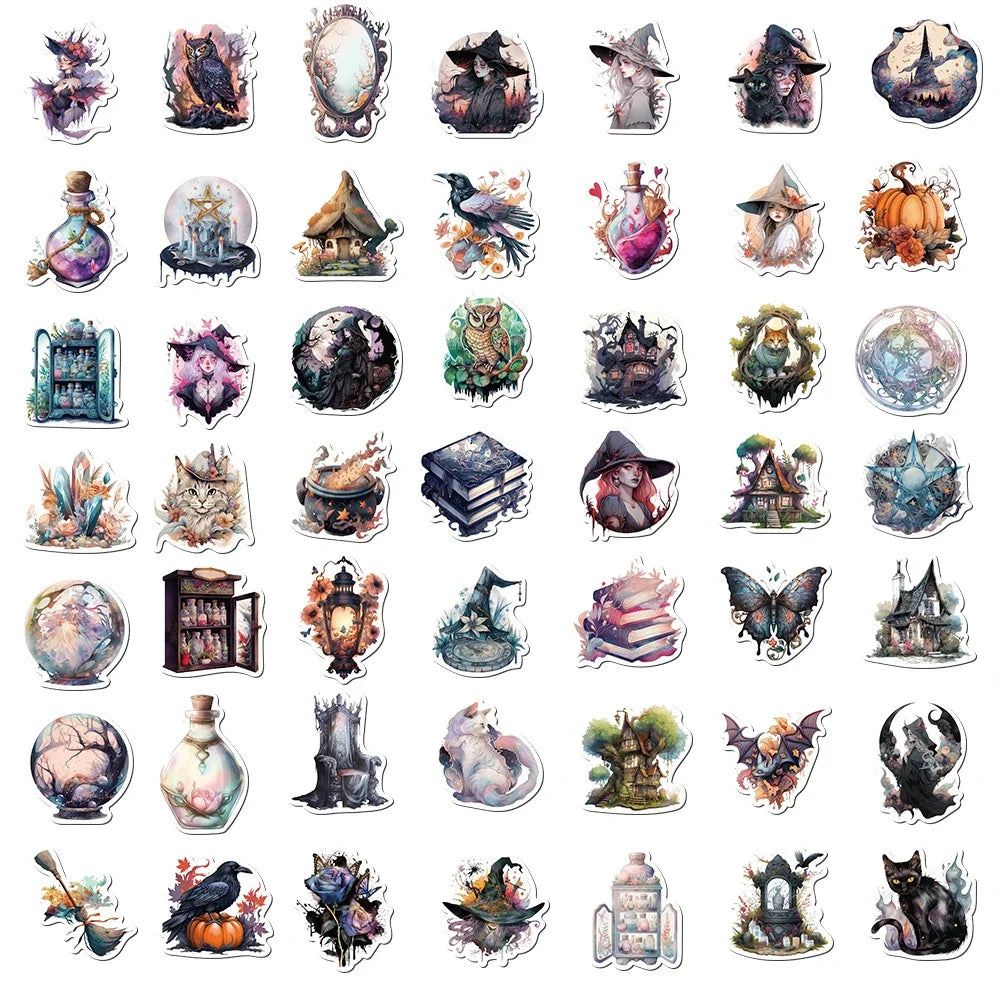 10/30/50PCS Cool Magic Witch Gothic Cartoon Stickers Aesthetic Anime Decals Skateboard Phone Laptop Suitcase Decorative Sticker