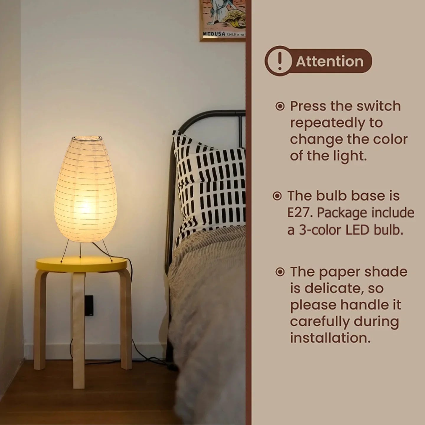 Nogy Noguchi Style Lamp Rice Paper Floor Lamp Retro Creative Bedside Lamp Suitable For Decoration Of Study/Bedroom/Living Room