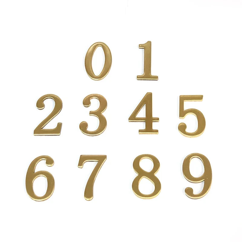 Brass House Number Self-Adhesive 3D Door Numbers Hotel Home Sticker Address Mailbox Numbers #0-9 Home Decoration