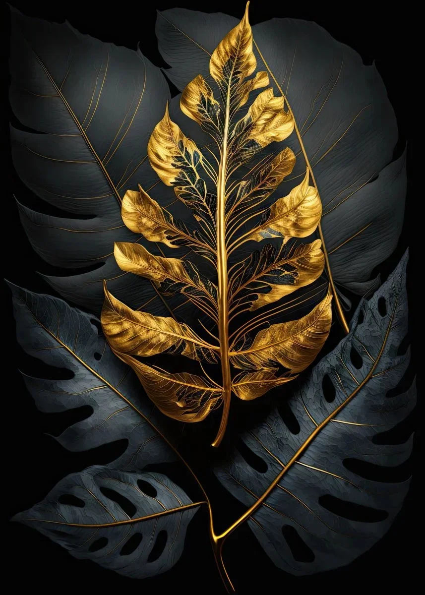 Nordic Abstract Wall Art Plants Modern Luxury Black and Gold Leaves HD Canvas Print Poster Home Living Room Bedroom Decoration