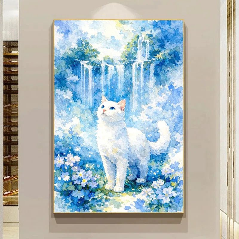 Cute Kittens Various Scenes Poster Funny Baby Cat in Daisy Field Watching Sunset on Beach Sleeping Canvas Print for Home Decor