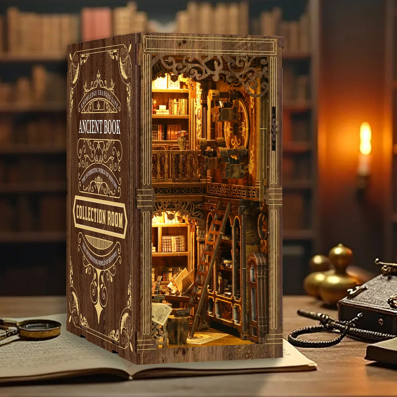 Vintage Book Collection Room Wooden Book Nook DIY Kit - 3D Puzzle House Model, Christmas & Black Friday Craft Gift