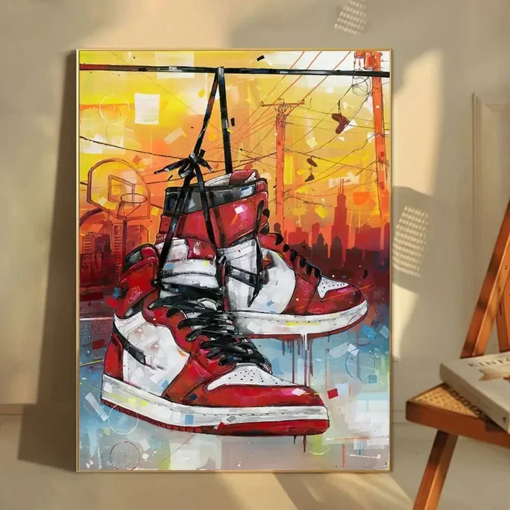 Classic Abstract Wall Art, Graffiti Popular Fashion Sneakers, HD Canvas Print Poster, Home Living Room Bedroom Decoration