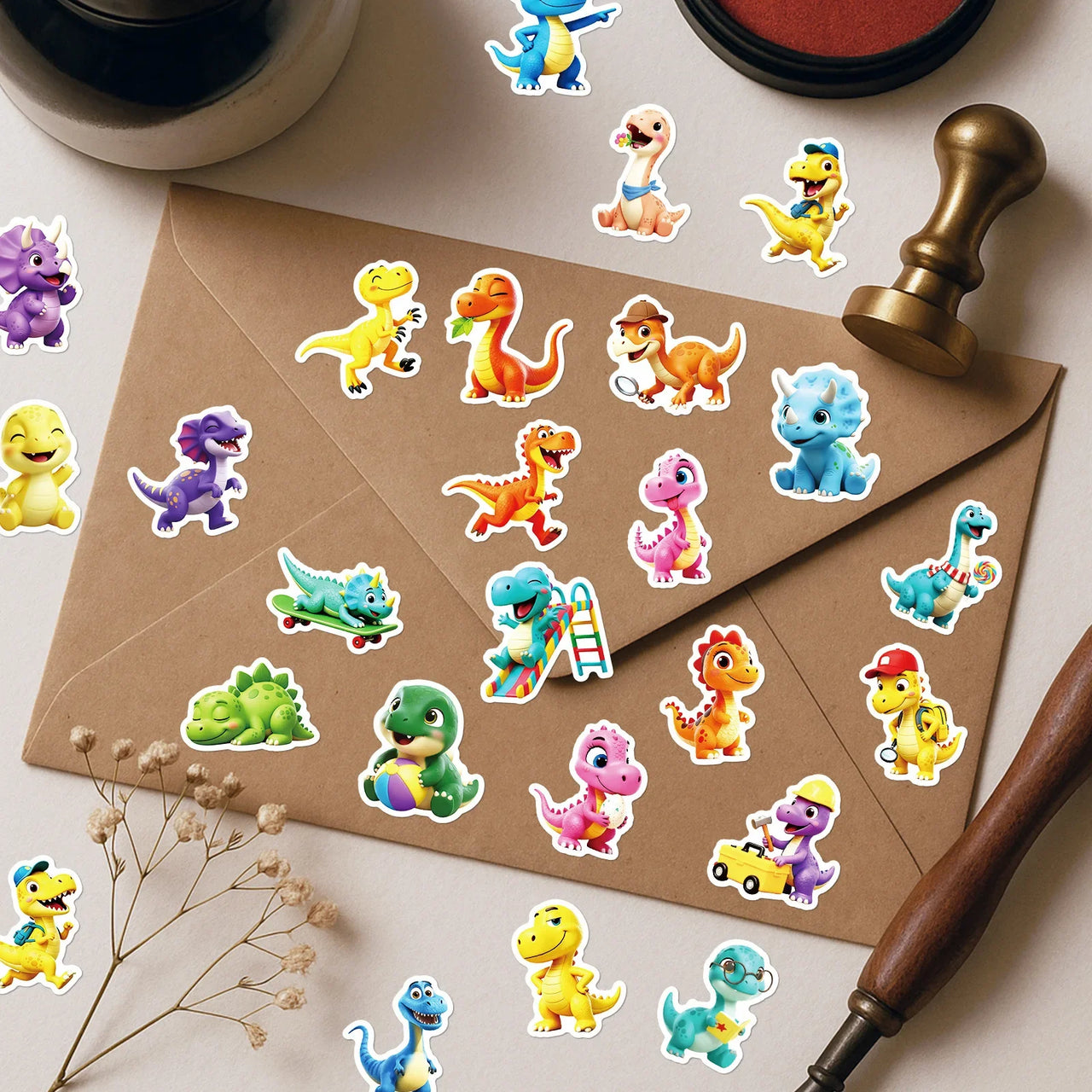 56/112PCS Cartoon 3D Dinosaur Graffiti Stickers Cute Dinosaur Decoration Stationery Notebook Reward Stickers