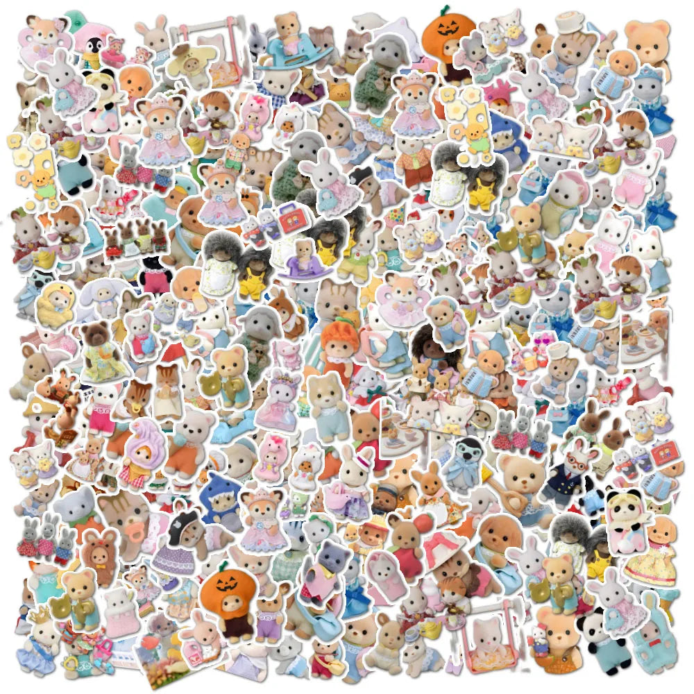100/200pcs Kawaii Calico Critters Stickers Cute Laptop Scrapbook Graffiti Decals Skateboard Handheld  Aesthetic Sticker Toys