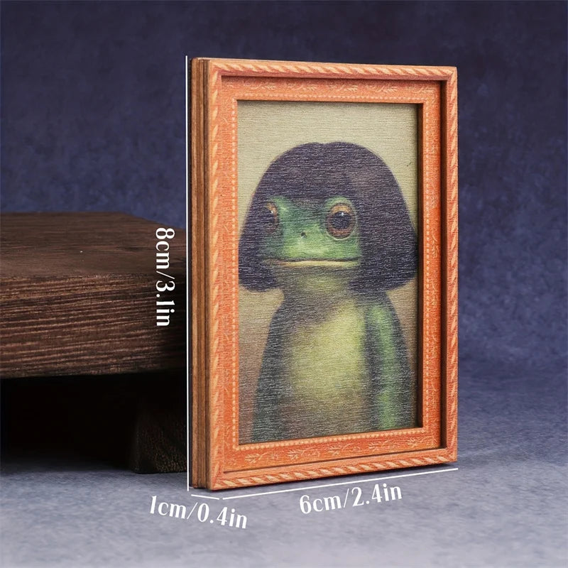 1Pc Mini Wooden Photo Frame Frog Fridge Magnet Funny Green Frog & Haircut Modern Kitchen Decor Durable Refrigerator Ornament