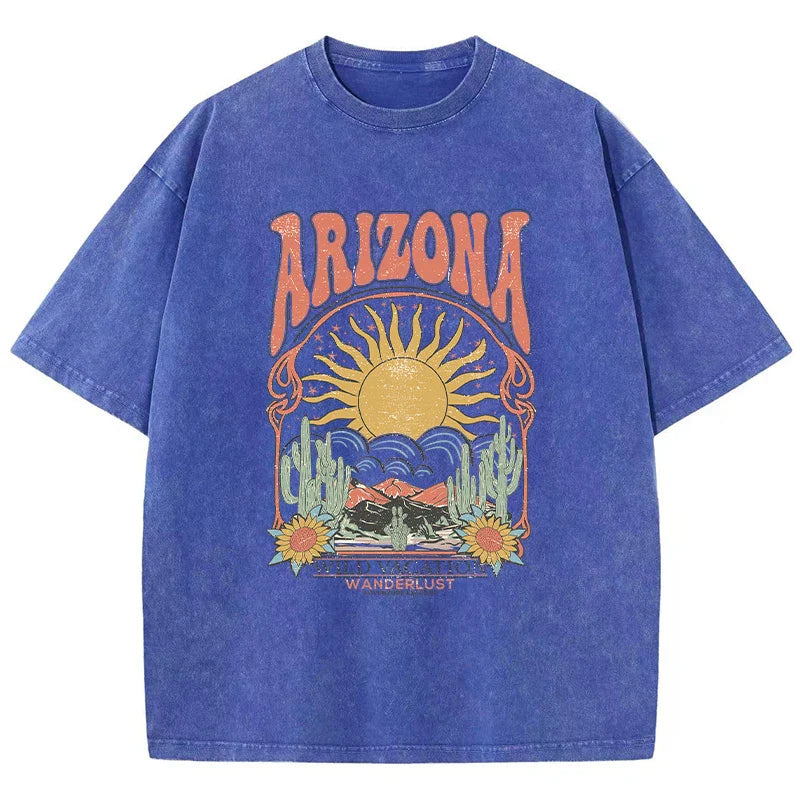 Fashion Women Cotton Washed T-Shirt Beautiful Arizona Wildlife Vacation Invites You Print Tops Casual Loose Tees Vintage Clothes