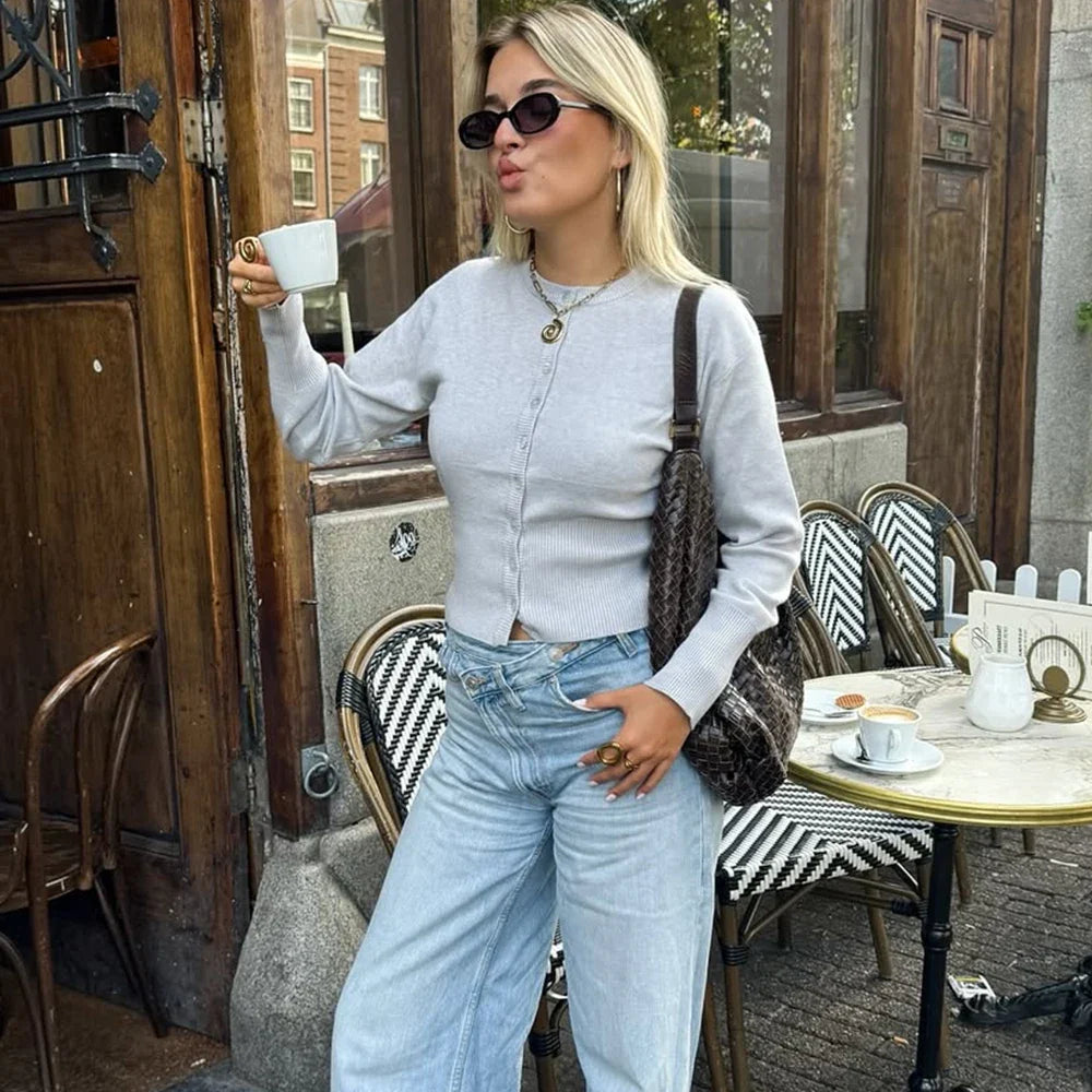 Tuularose Autumn Fashion Knitwear Cardigan Top Female Ribbed Patchwork Slim Casual Cropped Inner Top Women Knit Cardigan Outwear