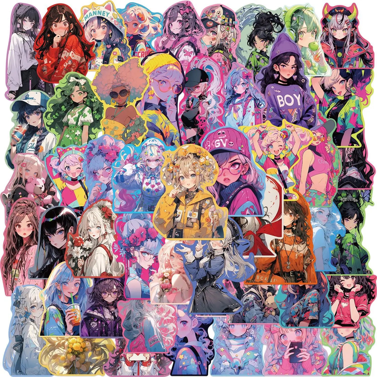 50/100PCS Sweet Girl Colorful Edge Graffiti Stationery Stickers Decorative Guitar Notebook Luggage DIY Waterproof Stickers