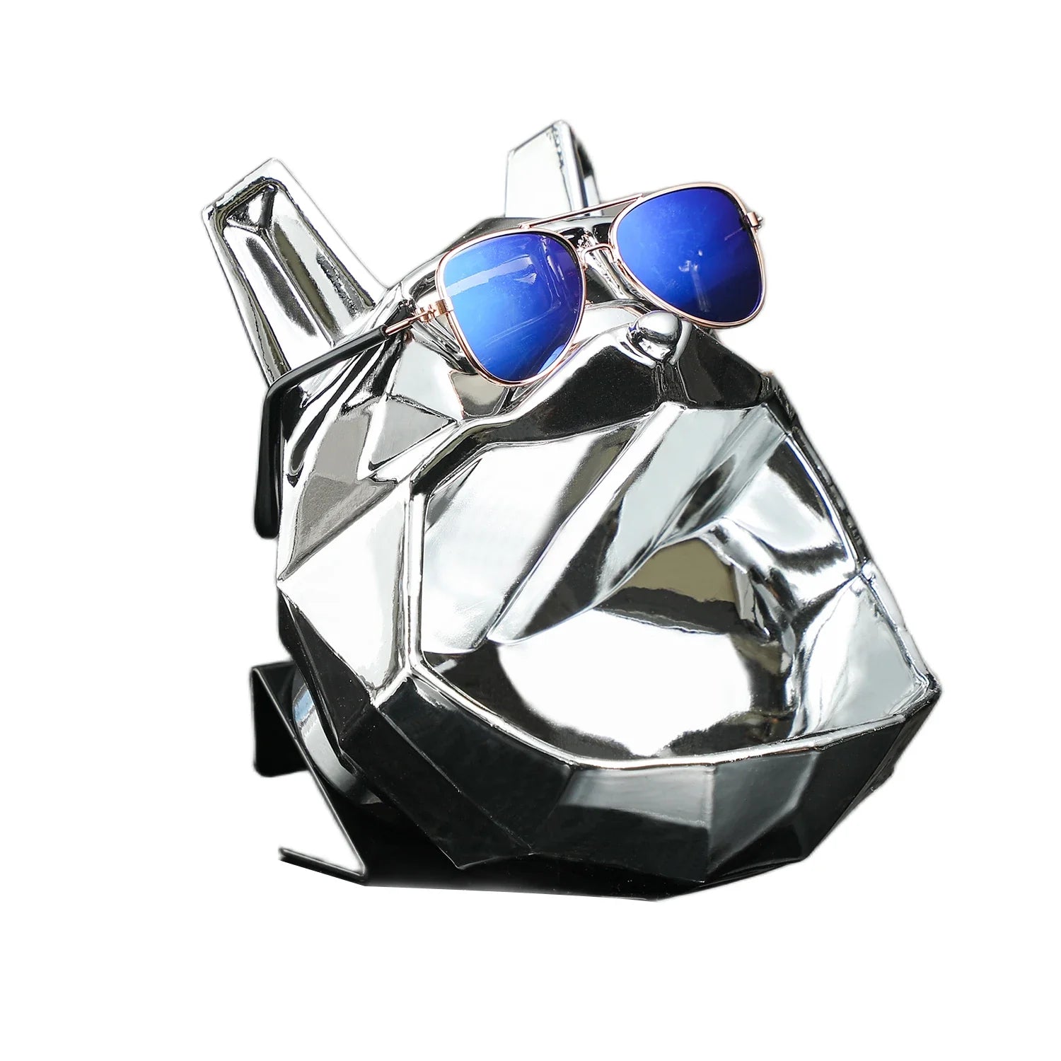 Polygon Bulldog Dog Head Figurine with Storage Electroplating Golden Silver Solid Synthetic Resin Sculpture Figurine Home Decor