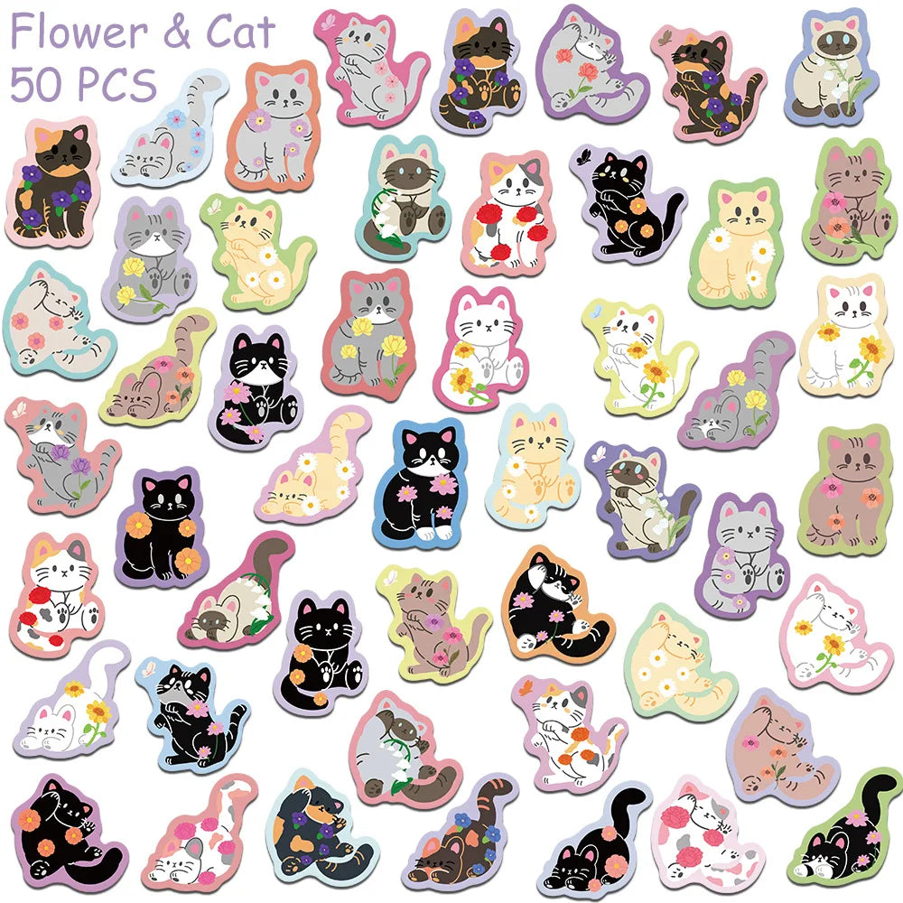 50pcs Cartoon Cute Cat Stickers Decals For Laptop Scrapbook Luggage Guitar Helmet DIY Graffiti Aesthetic Stickers Creative Gifts