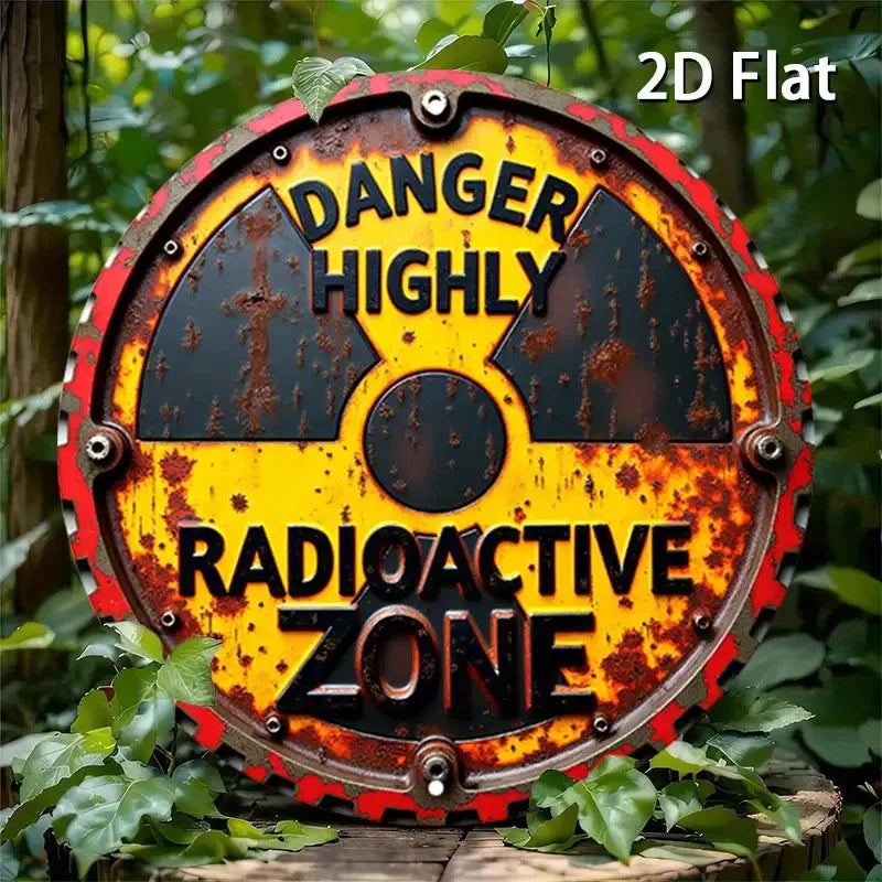 1pc Rustic Radiation Warning Round Aluminum Sign - 2D Flat Nuclear Hazard Metal Wall Art, 