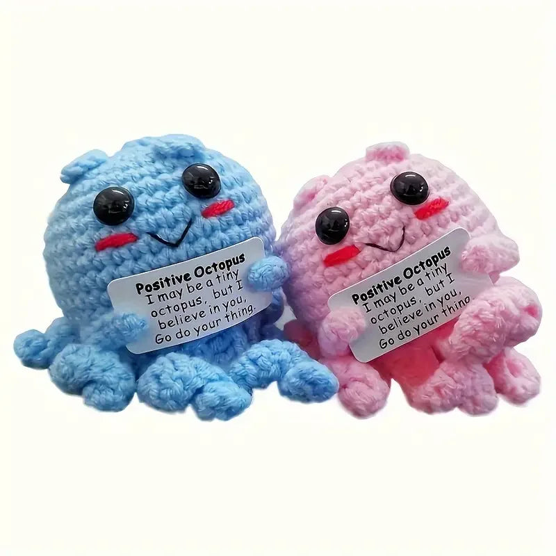 Mini Handmade Woolen Octopus Crochet Knitting, Positive Emotional Support Figure with Card, Creative Funny Decoration  Gift