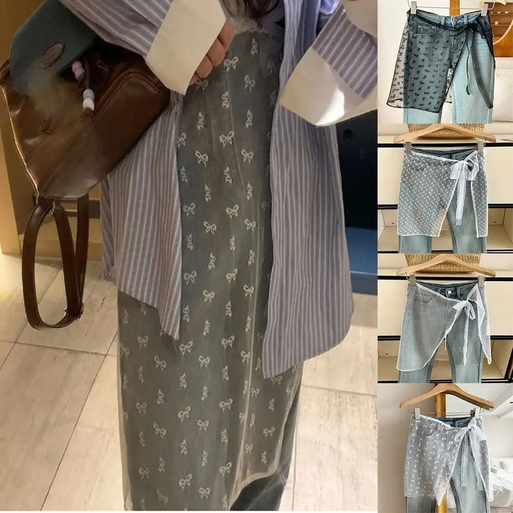 Fashion Lace Lace Layered Gauze Skirt Korean Version Unique Floral Skirt Lace Up Thin Lace Tie Up Spicy Girl Apron Spring