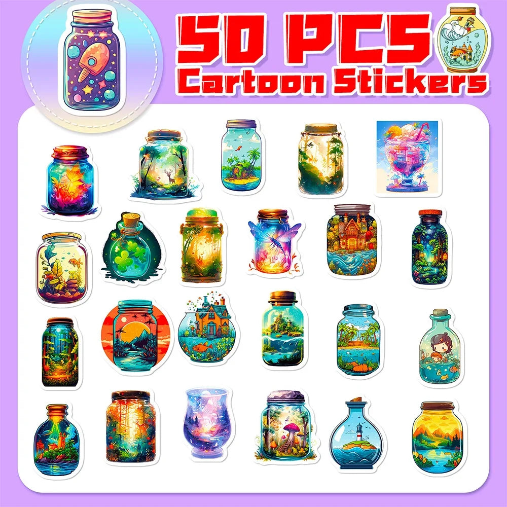 10/30/50PCS INS Style Bottle World Cartoon Aesthetic Stickers Laptop Phone Suitcase Notebook Decoration Sticker Decals Kids Toys