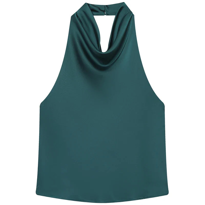 HXAO Top Women Halter Satin Women Tops Backless Corset Top Vest Yellow Pink Black Summer Elegant Sexy Tops Tank Vestidos