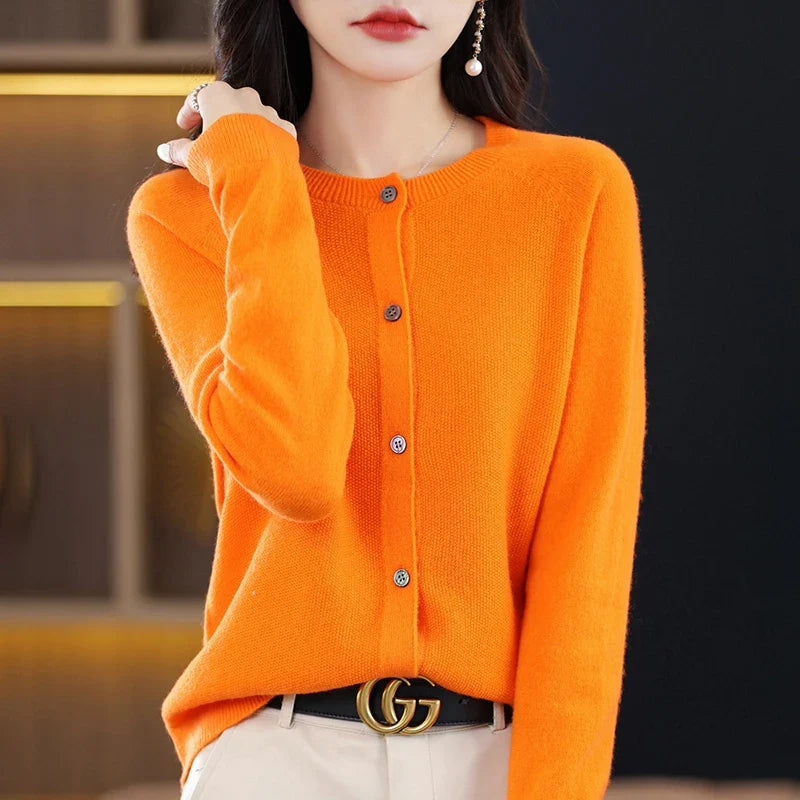 High-Grade Knit Sweater Crewneck Cardigan Coat Autumn And Winter New Middle-Aged And Elderly Women's Fashion ZD060