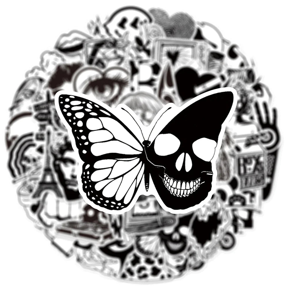 10/30/50pcs Cool Black and White Art Styling Graffiti Stickers Laptop Skateboard Motorcycle Phone Luggage Decoration Sticker Toy