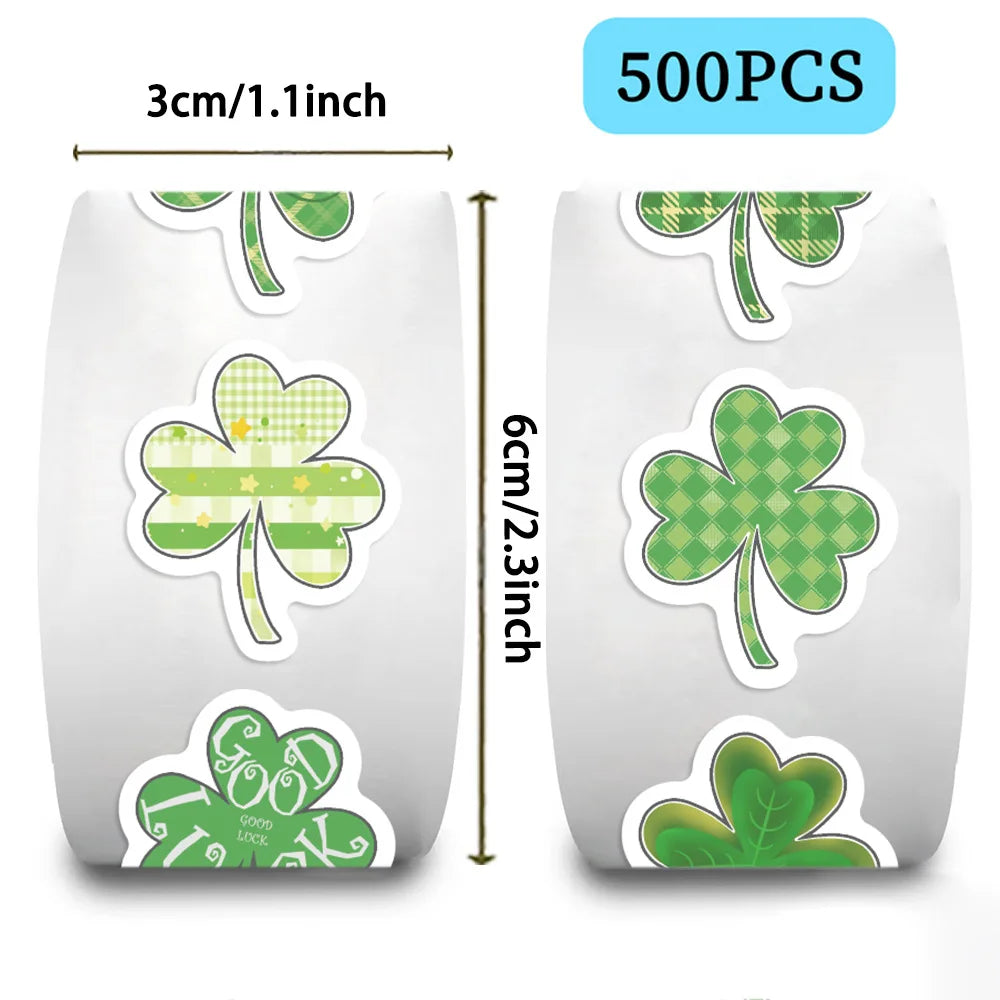 500PCS Green Roll Stickers Cartoon Clover Decorative Notebook Stationery Reward Waterproof Stickers