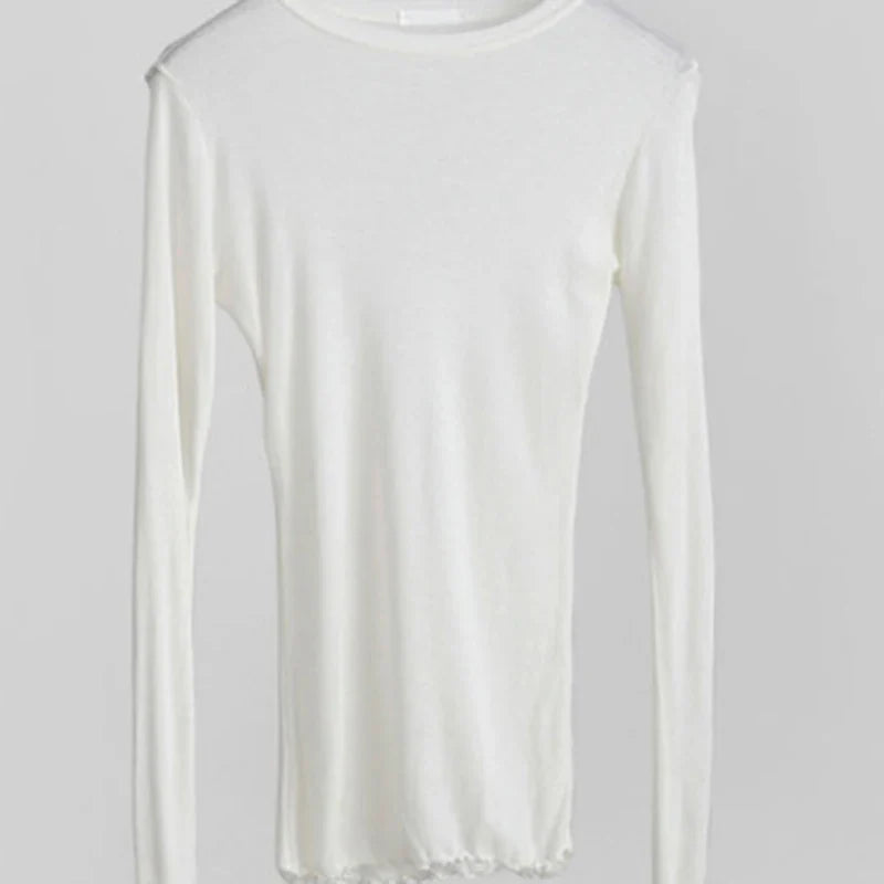 High Quality Plain T Shirt Women Cotton Elastic Basic T-shirts Female Casual Tops Long Sleeve Sexy Thin T-shirt see through