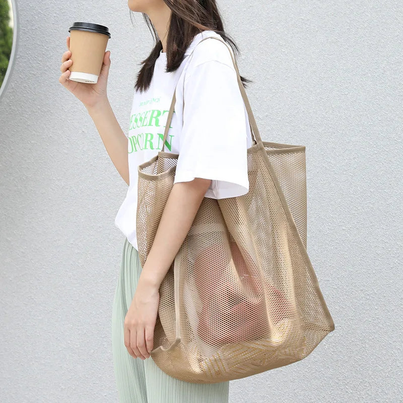 Fashion Mesh Hollow Out Handbag Design Beach Travel Package For Women Shoulder Bag Large Capacity Female Summer Shopping Totes