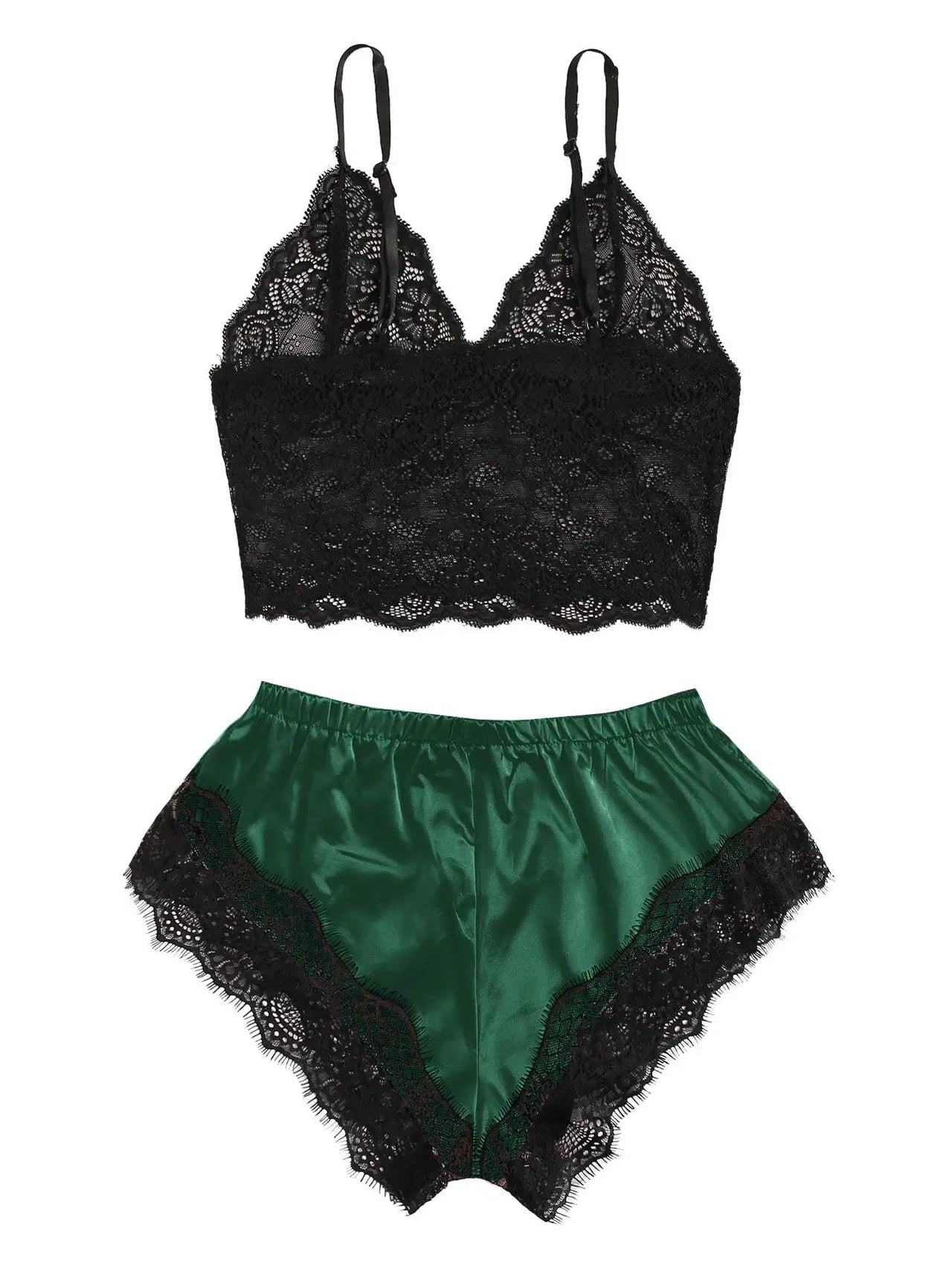 Women's 2 Piece Sexy Lace Pajama Set See-Through Bralette Cami Top and Shorts Breathable Sleepwear Plus Size Summer Lingerie