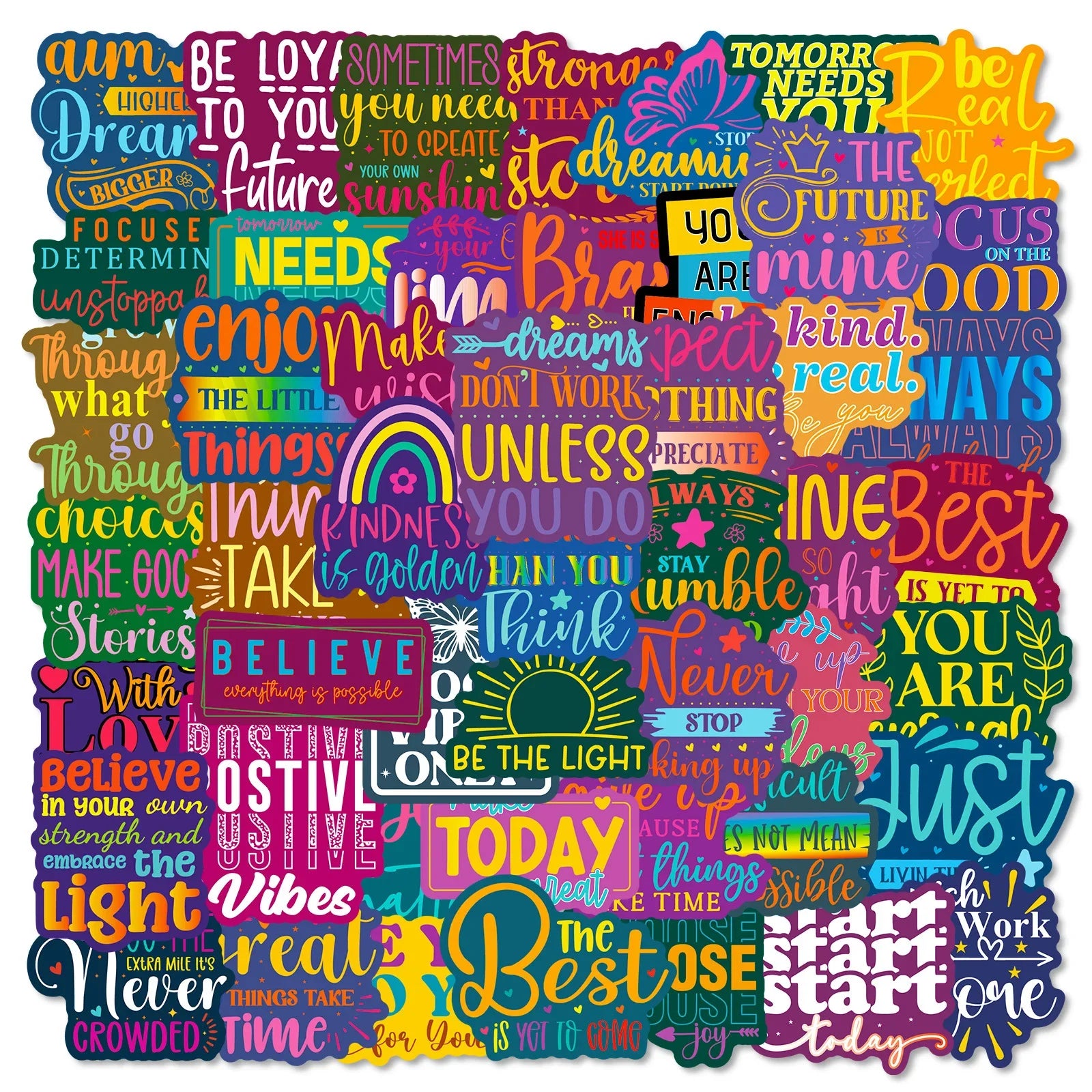 50PCS Inspirational Text Graffiti Stickers Colorful Healing English Stationery Decoration Stickers