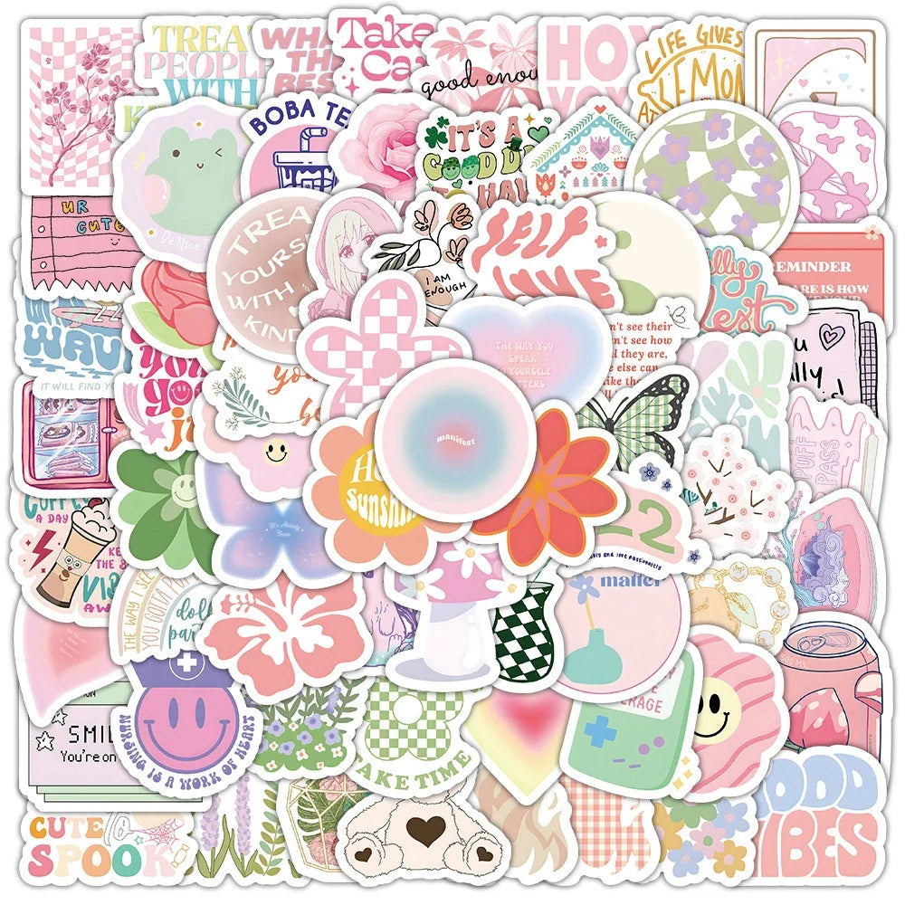 10/30/50/100pcs Cartoon Pink Danish Past Ins Graffiti Stickers Laptop Suitcase Phone Water Bottle Aesthetic Sticker Kids Toys