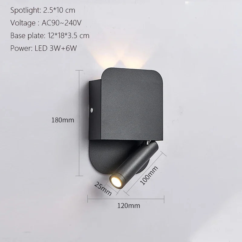 Modern Minimalist Led Wall Lamp USB Charging Indoor Bedroom Lamp Hotel Bedside Reading Lamp Wall Lights Sconce Switch AC 90~240V