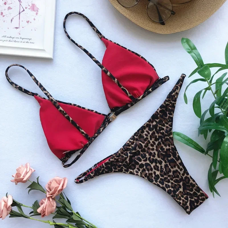 High Cut Micro Bikini Women Leopard Bandage Push Up Swimsuit Sexy Bathing Suit Padded Thong Swimwear Biquini Trajes De Baño 2026