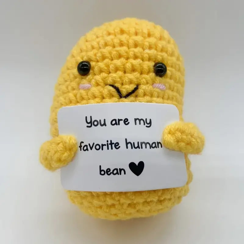 1pc Positive Bean, Positive Affirmation Gifts, Crochet Positive Bean, Funny Unique Crochet Plush Birthday Christmas Gift