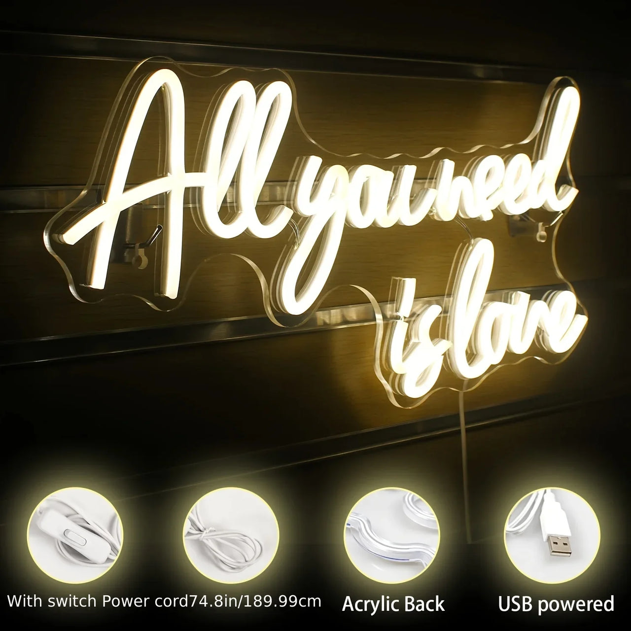 All You Need Is Love Neon Sign LED Neon Light Wall Decor for Bedroom Party Birthday Wedding Party Gift for Friend USB Powered