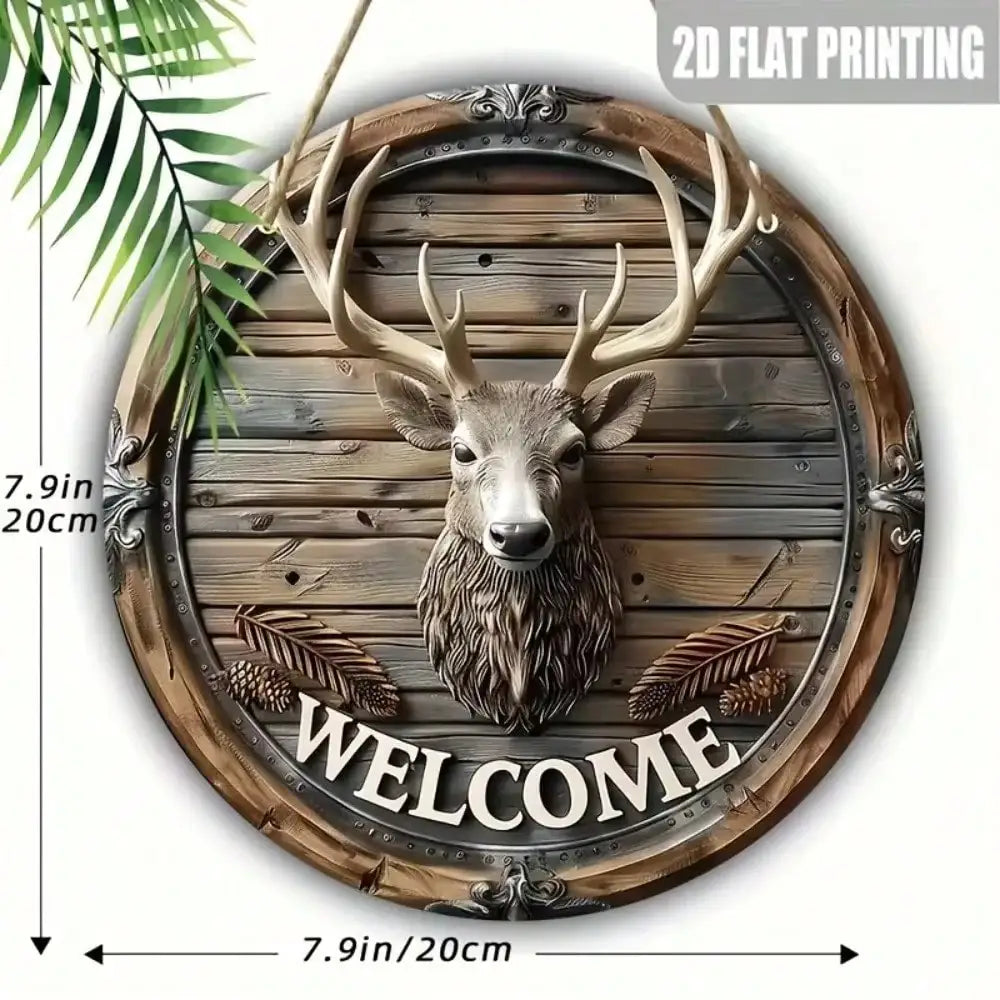 Country Style Deer Antler Welcome Sign - Rustic Metal Horizontal Wall Hanging Decor