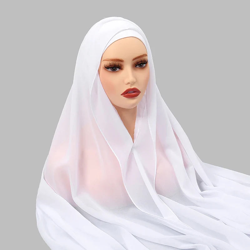 Newest Instant Chiffon Hijab With Magnetic Buckle Solid Color Woman Muslim Hijab Scarf Islamic Turban Fashion Headband Shawl