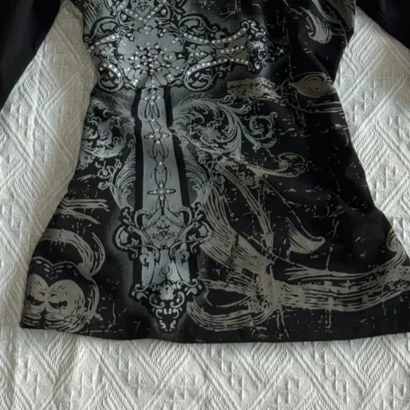 Retro Hip Hop Y2K T-Shirts Fashion Women Sexy Long Sleeve Gothic Vintage Punk Streetwear Tops Casual Slim Hot Girl Autumn Tees