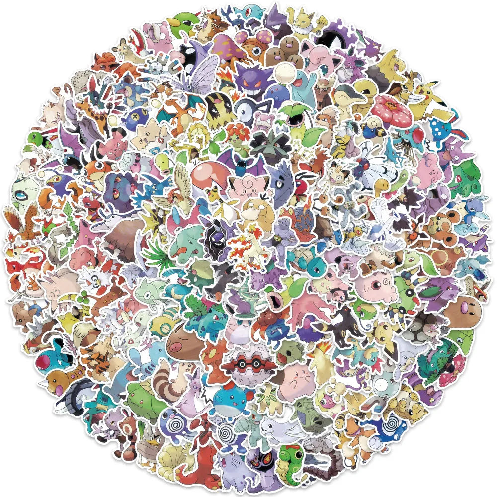 100/200/300Pcs Pokemon Kawaii Pikachu Stickers Decoration Decals Laptop Skateboard Car Luggage Phone Waterproof Sticker Toy