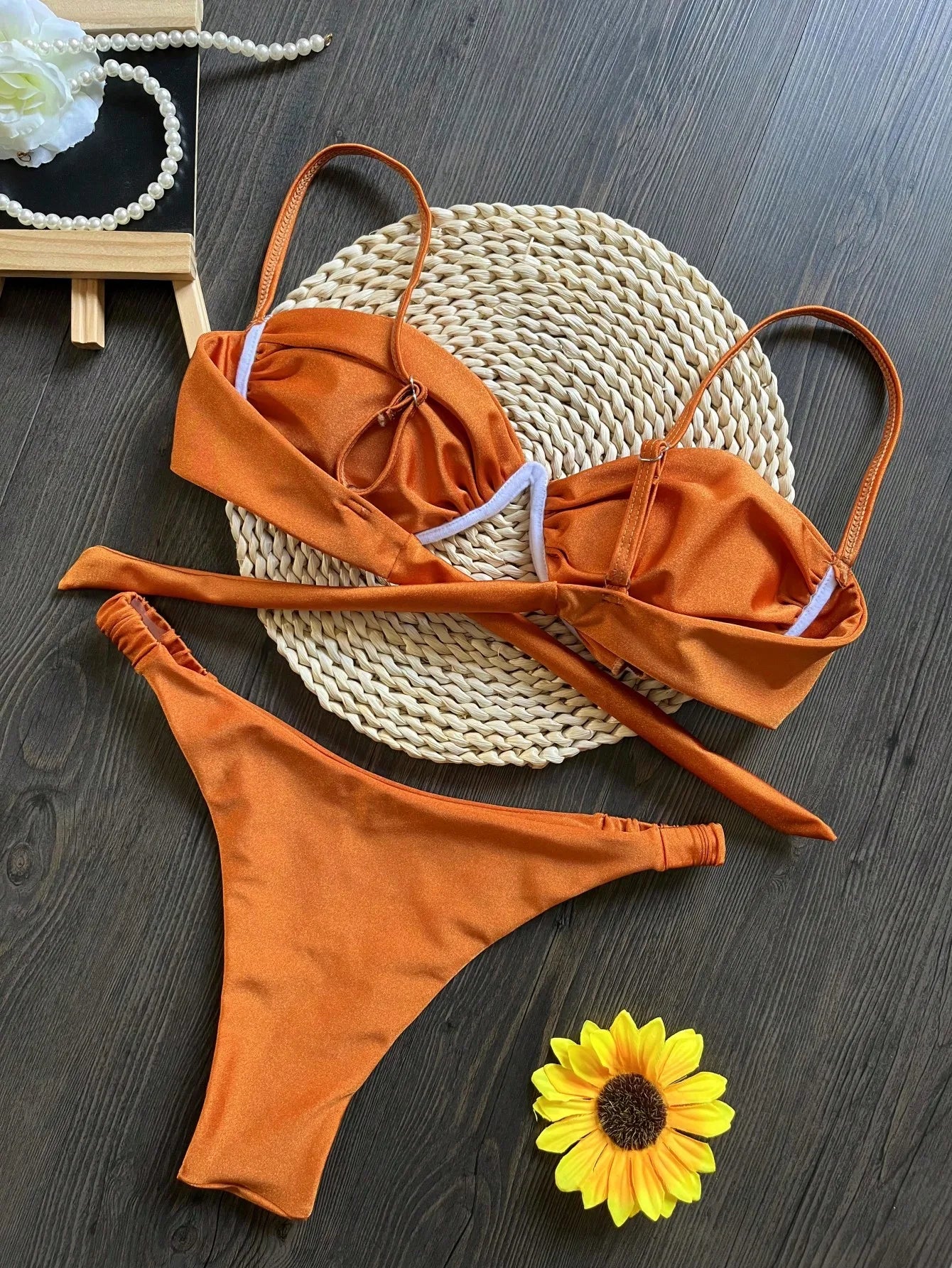 Sexy 3D Flower Bikini Set 2026 Women Black White V Wire Underwired Micro Mini Swimsuit Beach Bathing Suit Pleate Thong Swimwear