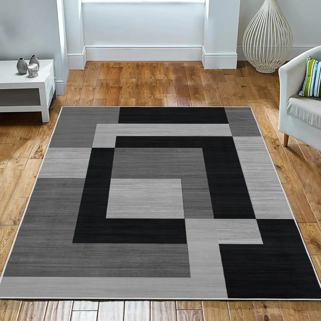 VIKAMA Geometric Style Living Room Carpet, Durable And Slip-Resistant Sofa, Coffee Table Rug, Bedroom Floor Mat, Home Decoration
